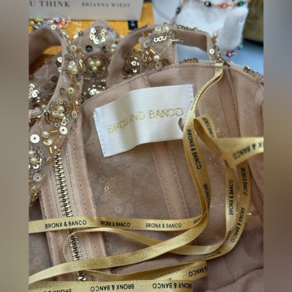 🆕 BRONX & BANCO 🧿 NWOT Allegra Gold Sequin & Beaded Maxi Dress, Sz S US 4 - Picture 15 of 16